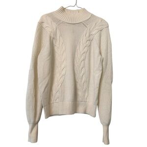 Express Cream Cable Knit Mock Neck Sweater Size M Cozy Cotton Blend